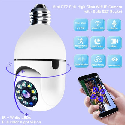 Wireless LED PTZ IP Bulb Camera With NIGHT VISION