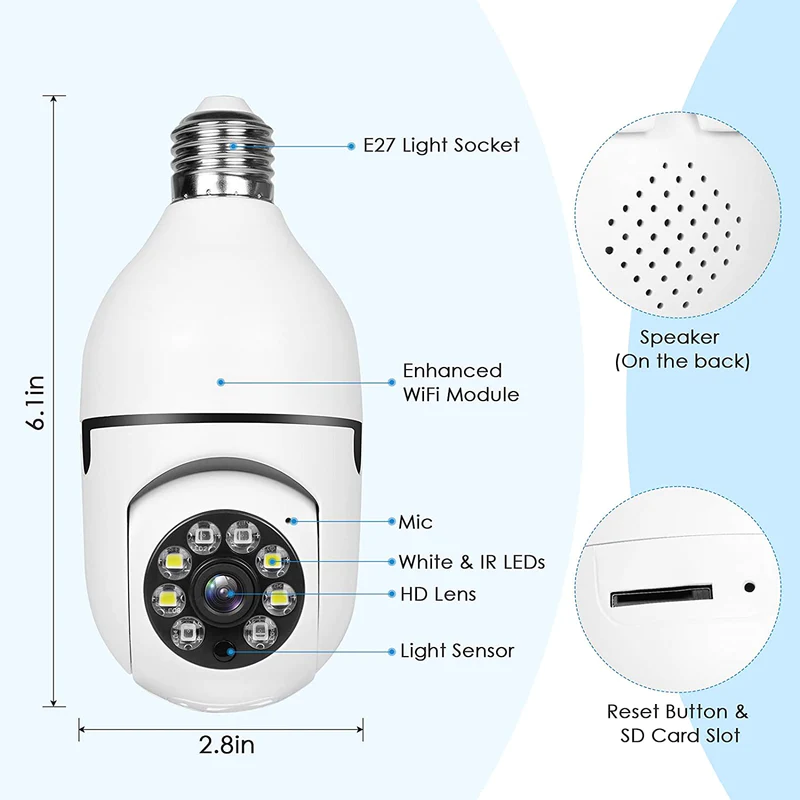 Wireless LED PTZ IP Bulb Camera With NIGHT VISION